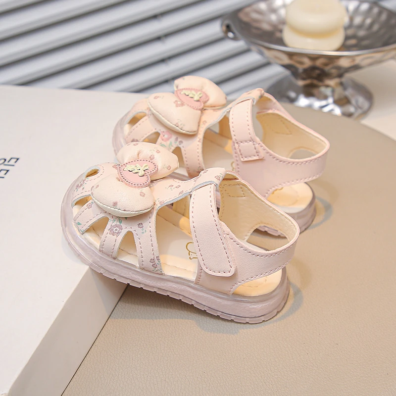 Girls Beach Fashion Shoes Floral Bow Breathable Kids Sandals Versatile 2026 Summer New Toddler Casual Princess Flats Trendy
