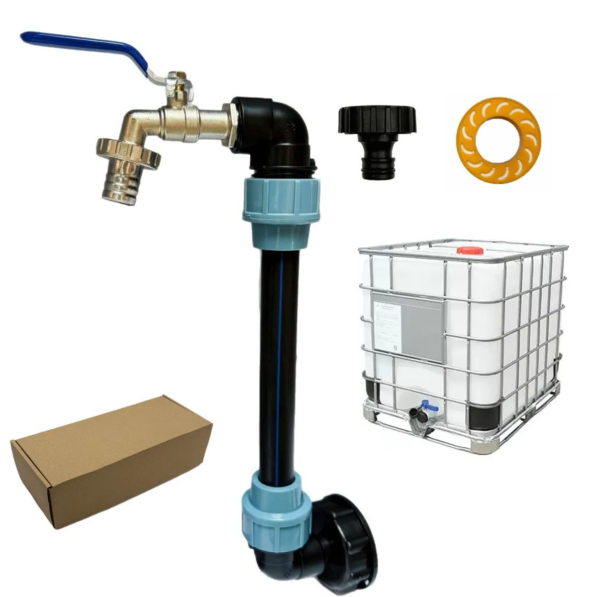 IBC Tank Accessories Blue & Black Lid + 1/2 Inch Plastic Tap Faucet Complete Set