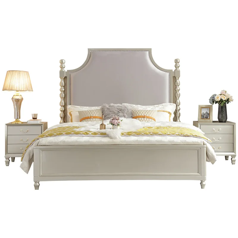 

American solid wood 1.8 meters light luxury bed master bedroom double 1.5 meters princess exquisite bedroom bed wedd
