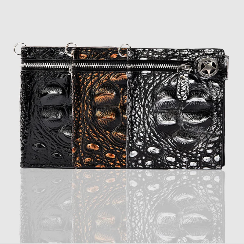 New Crocodile Pattern Men's Wallet, European & American Casual Short Style Multi-Card Card Holder, Nightclub Dark Chain Wallet - view 6