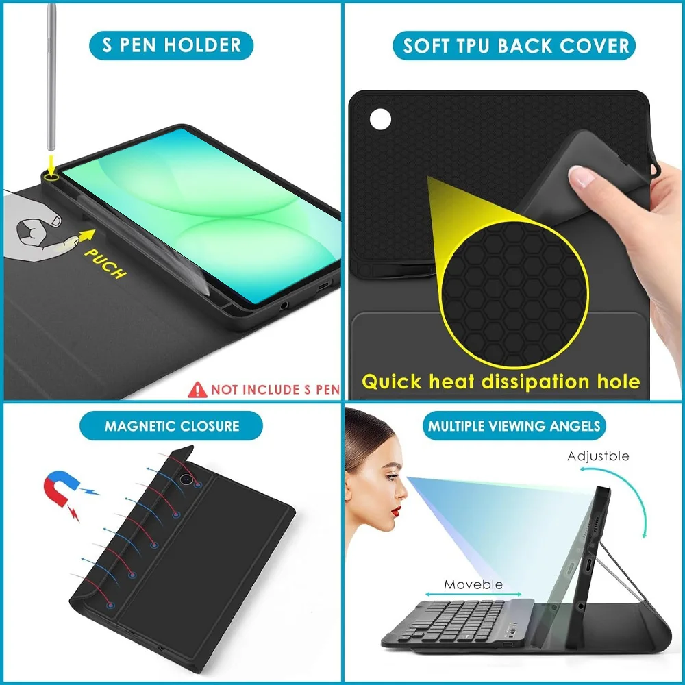 Case for Samsung Galaxy Tab A11 Plus 11-inch, for Samsung Galaxy Tab A9+ 11-inch Bluetooth Keyboard Cover, with Dual Mode Mouse