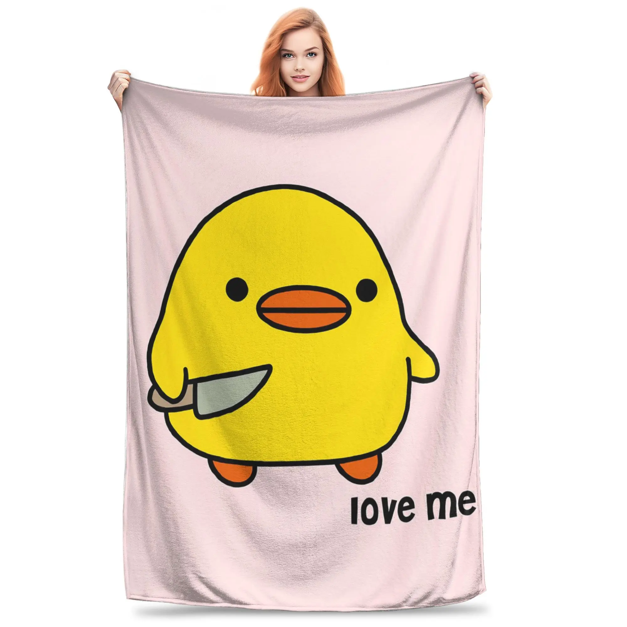 Duck With Knife Love Me Version Kawaii Duck Knife Duck Blanket Soft Warm Flannel Throw Blanket Bedding for Bed Picnic Home Couch