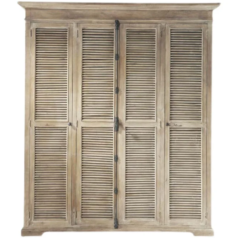 American country wardrobe solid wood shutters simple bedroom cloakroom overall wardrobe