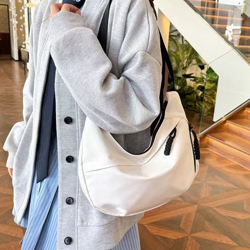 Casual Women's Nylon Crossbody Bag, Large Capacity Hobo Shoulder Purse with Adjustable Strap, Black/White/Khaki for Daily Use image 2