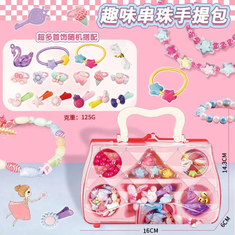 Children's Simulation Backpack Jewelry Box Toys Girls Handmade DIY Beaded Bracelets Necklaces Rings Jewelry Dress Up Toys Gifts