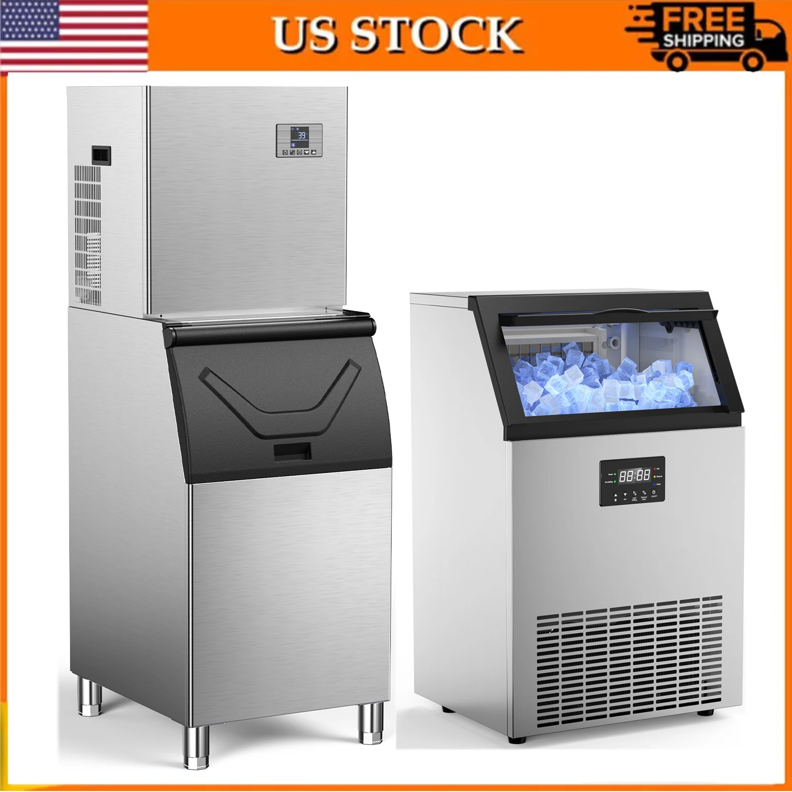 Commercial Ice Maker, Ice Making Machine with Large Storage Bin, Auto Self-Cleaning Ice Maker Perfect for Home Bar Business