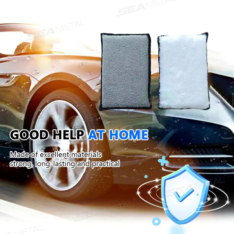 SEAMETAL 2-5Pcs Car Interior Cleaning Sponge Double Side Microfiber Soft Leather Scrubbing Sponge Car Detailing Care Wash Tools