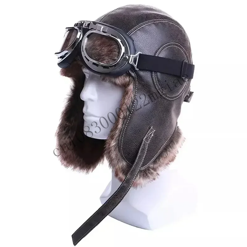 Earflap Ushanka Warm Fur Hat Leather Army Helmet Bomber Men Trapper Pilot Aviator Costume Cap With Goggle Soviet For Wome CMM221