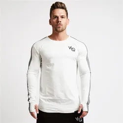 New sports long sleevett-shirt men's spring and autumn casual slim fit color matchingvqletter printed crew neck top