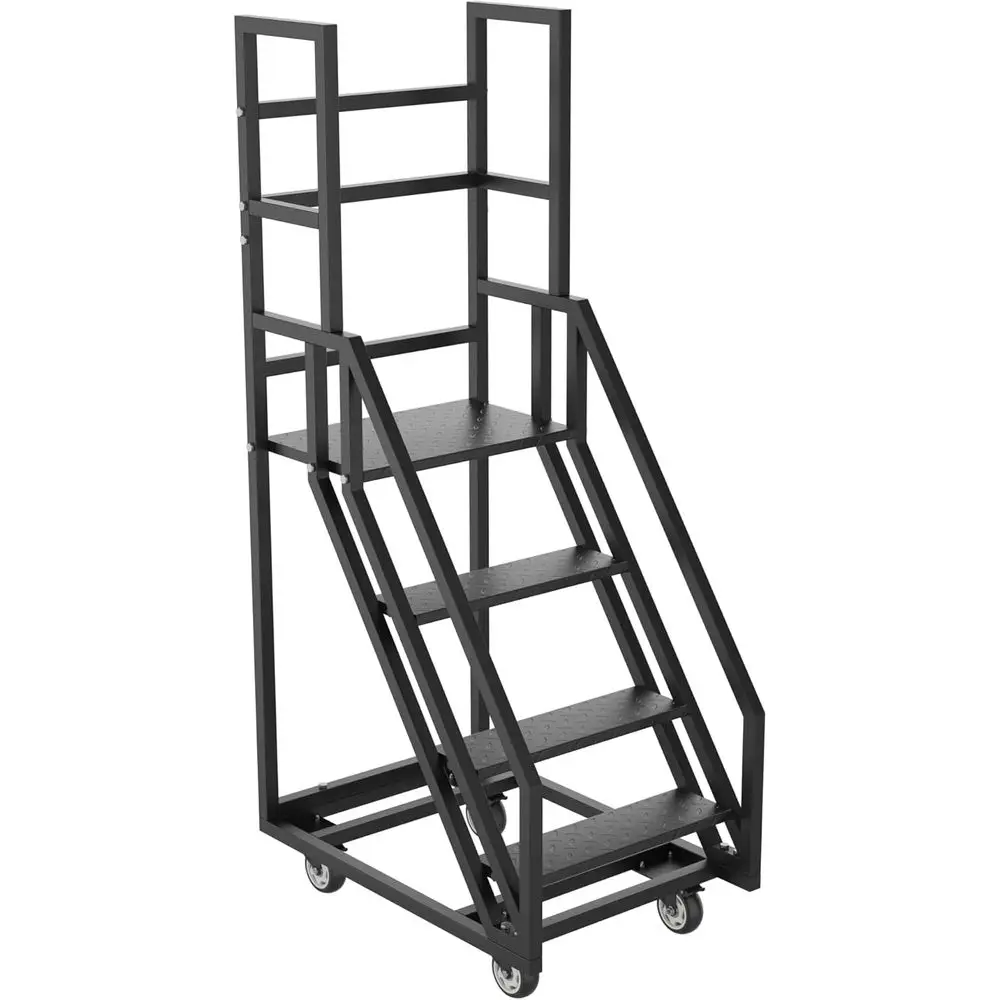 Escalera Rodante Industrial de 4 Peldaños con Ruedas Bloqueables, Antideslizante y Protección de Barandilla Lateral, Alta Capacidad de Carga, Dimensiones 39.3x23