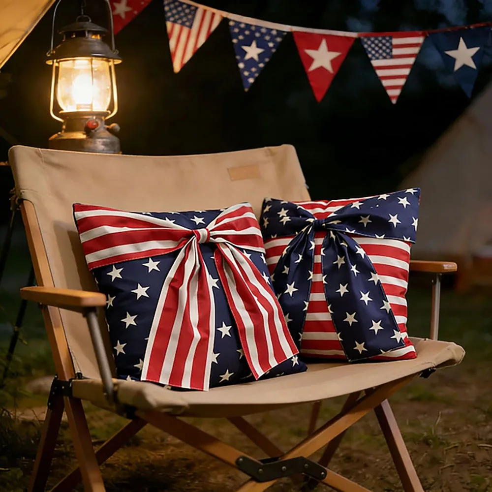 2-Piece American Flag-Themed Pillowcase Set, 18x18 Inches, Featuring Bow Stripes and Star Patterns, Perfect for the Living Room