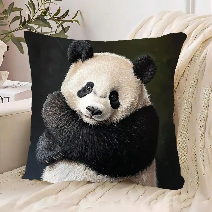 Cute Panda Bear Hugging Self Cushion Cover Realistic Animal Print Pillow Case for Home Decor Sofa Bedroom Living Room