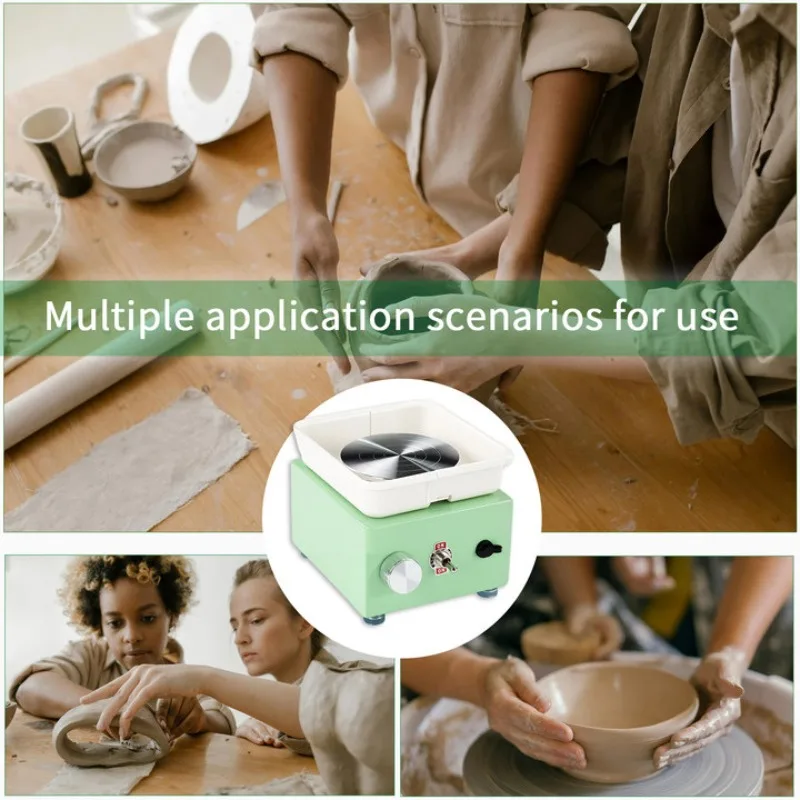 Mini Electric Pottery Wheel Green Full Set No Bake Clay Forming Machine DIY Handmade Ceramic Craft Tool For Art Creation