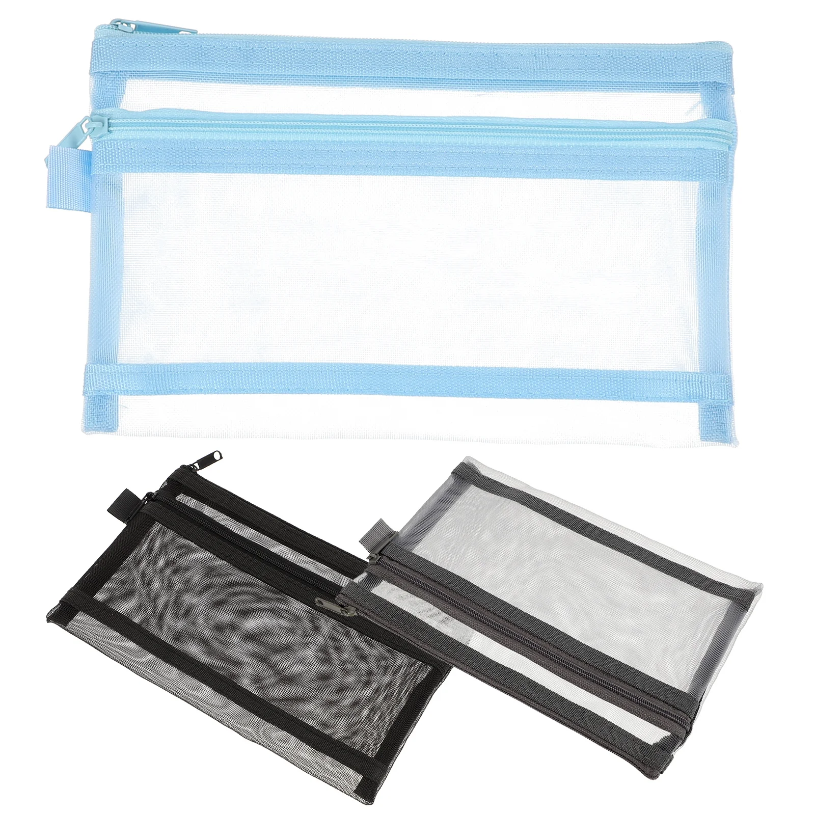 Bolsa de lápices portátil de gran capacidad, diseño de cremallera antiarañazos, estuche de bolígrafo multifunción para estudiantes de escuela, profesores y oficina, 3 uds.