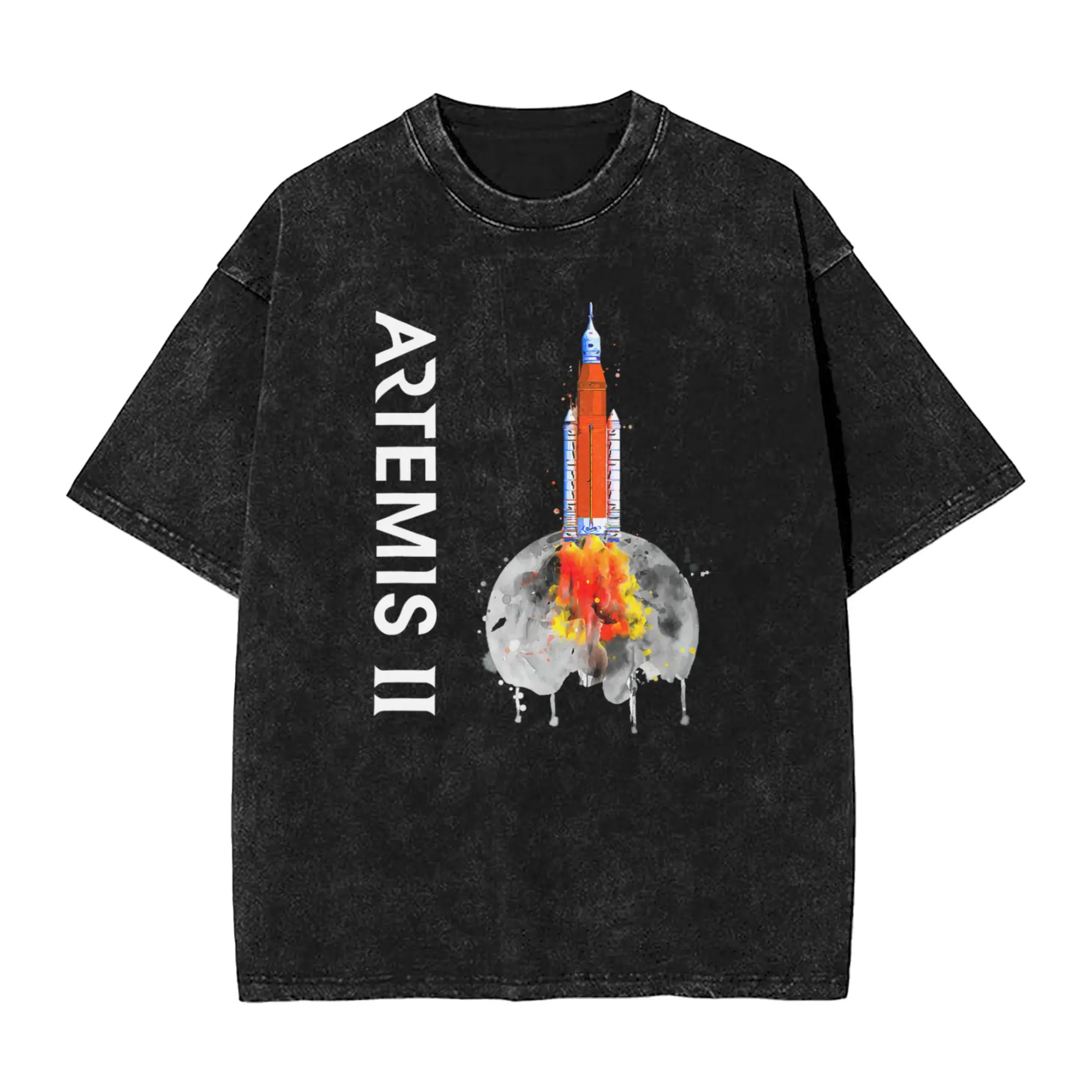 Artemis 2 SLS Rocket Launch Mission To The Moon And Beyond T Shirts Washed Cotton Harajuku T-Shirt Tops Streetwear Printed Tees