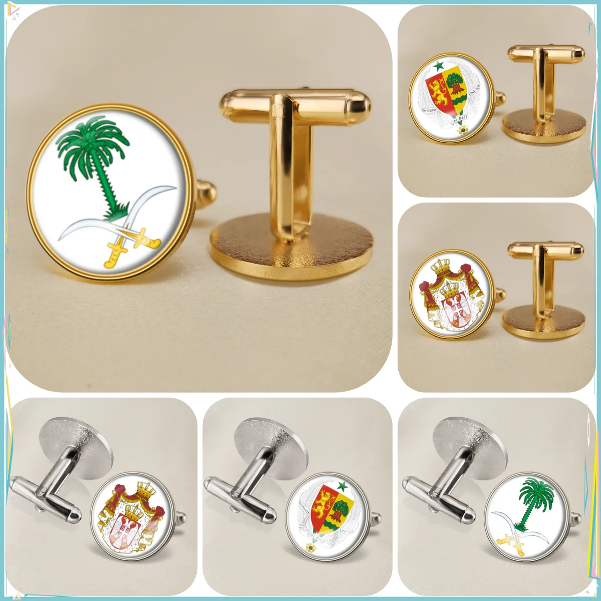 Saudi Arabia Senegal Serbia National Emblem Flag Cufflinks