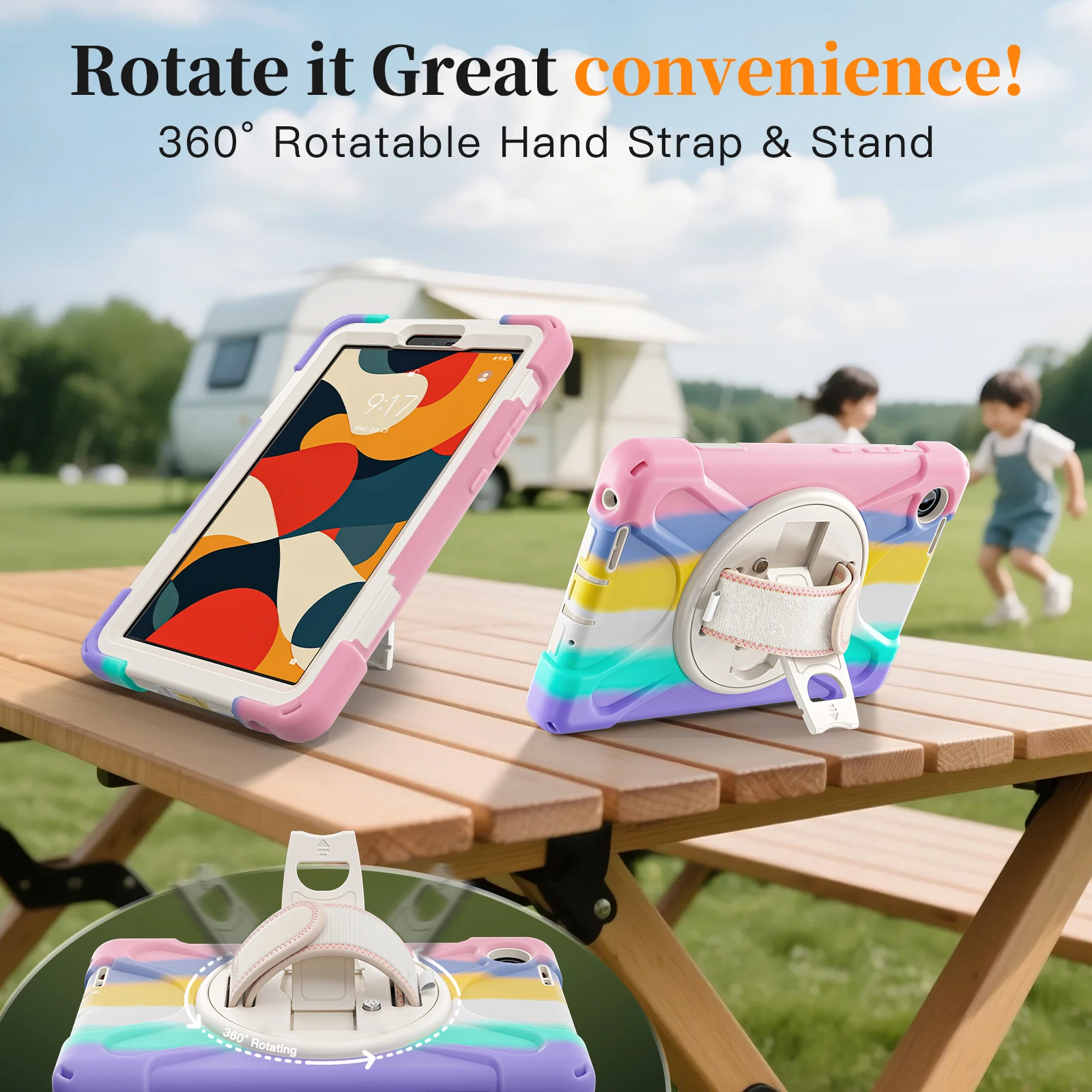 

Прочный защитный чехол для Lenovo Tab One (K9) 2025 8.7 дюймов, модель TB305FU, с вращающейся на 360° прочной подставкой и плечевым ремнем