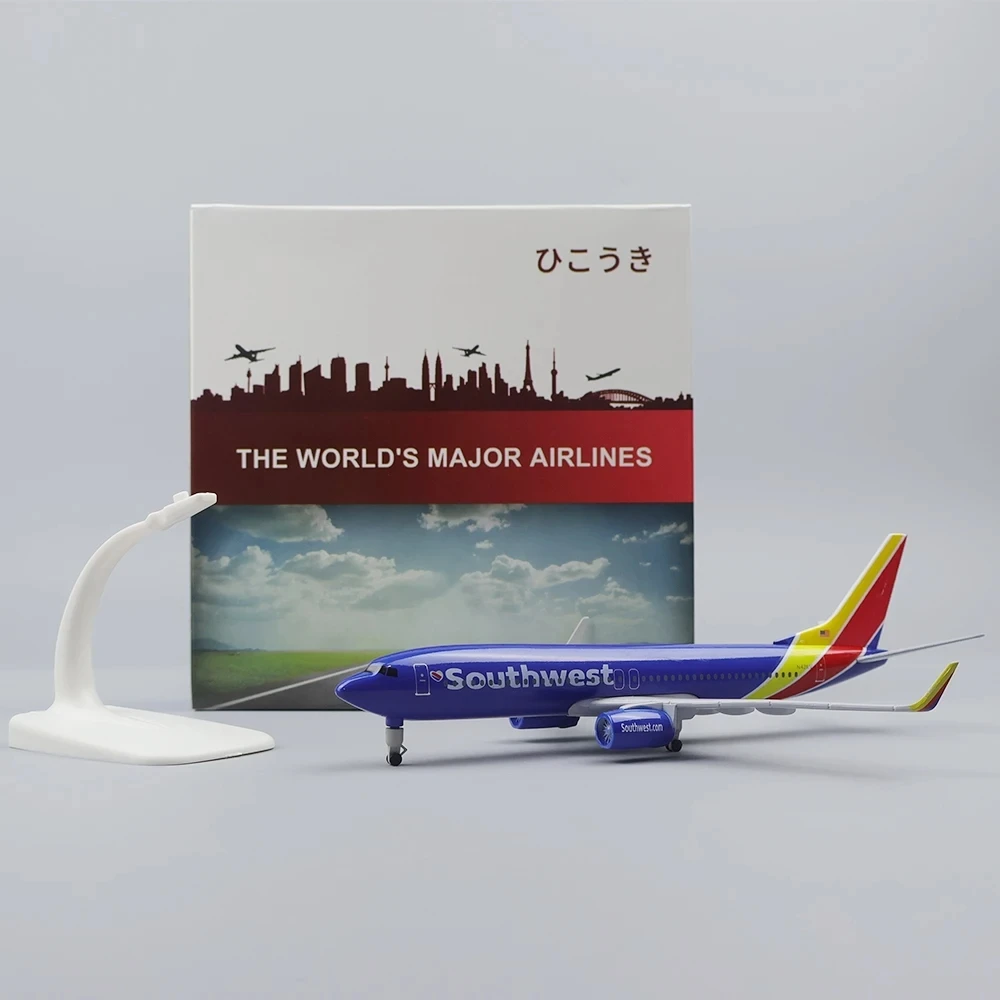 Diecast Plane Model Toy Airplane for Southwest Airlines Boeing 737 B737 Die-cast Metal Airplane Model with Landing Gear 20cm