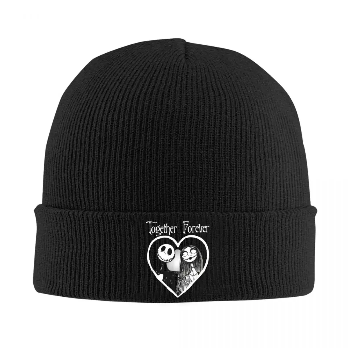 

Jack Skellington Together Forever Bonnet Hats Beanie Hats Graphic Knitting Hat Autumn Female Male Thermal Elastic Cap Xmas Gift