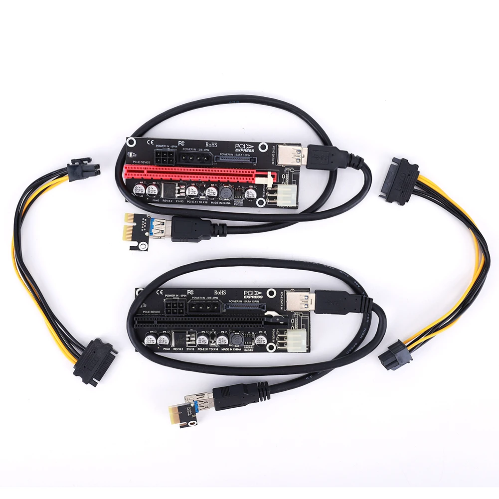 PCI-E Riser Card para Miner Mining, Extensor PCI Express 1x a 16x, Adaptador SATA, Cabo de Alimentação de 6 Pinos, PCI-E, X16