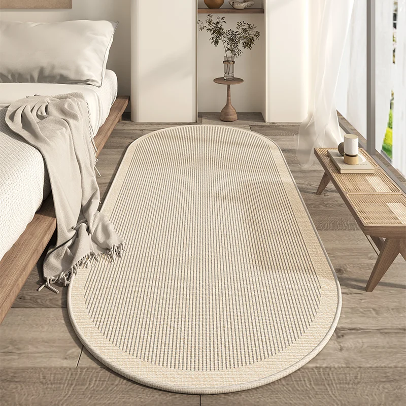 VIKAMA wabi-sabi Style Oval Rug Modern Minimalist Bedroom Bedside Rug Balcony Strip Non-Slip Floor Mat Home Decoration