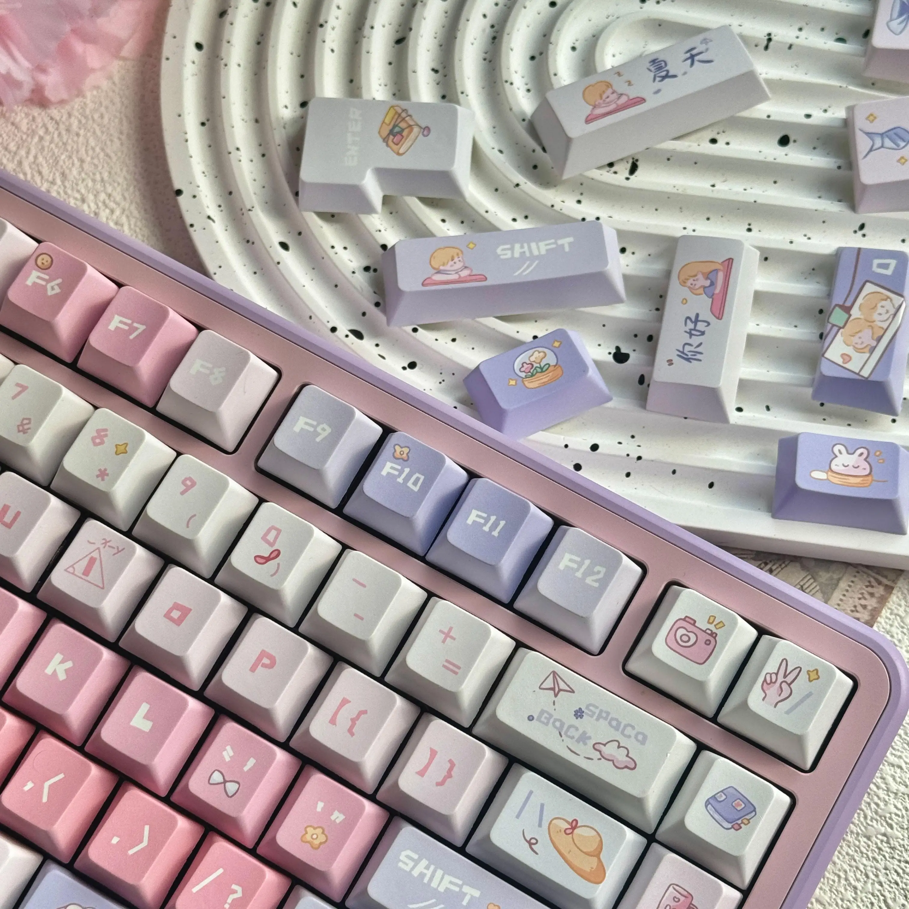 120 Keys Cute Keycaps Pink Keyboard Key Cute PBT Moa/Cherry Profile Gaming Key Caps for Mechanical Keyboard Accessories