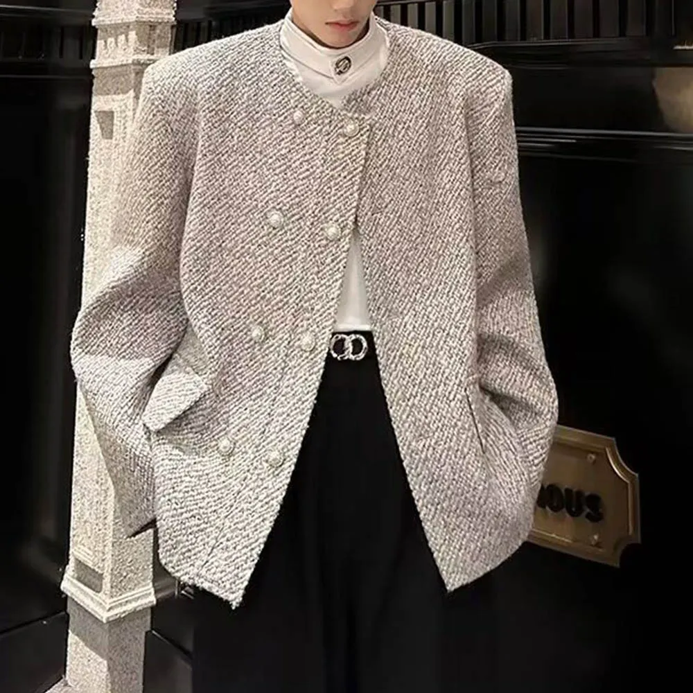 

Mens Autumn Jacket Imitation Wool Stage Performance Suit Jacket Streetwear Fashion Nightclub Trend Top Men'S Clothing 2025 New