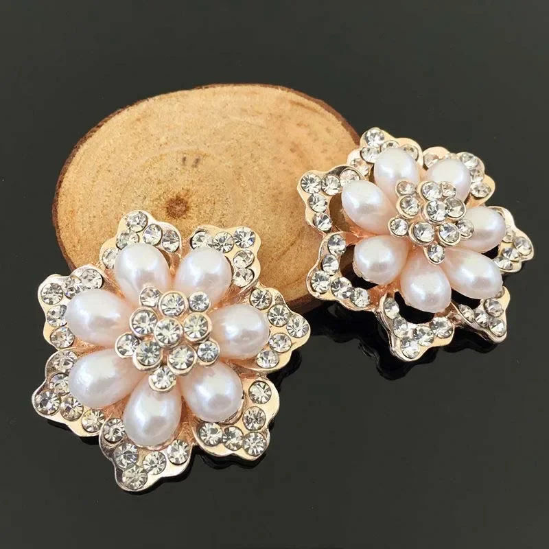 

Engood 30Pcs Big Hollow Peony Pearl Rhinestone Button Sewing Trim & Embellishments Craft Buckles for DIY Hair Accessories Shoes