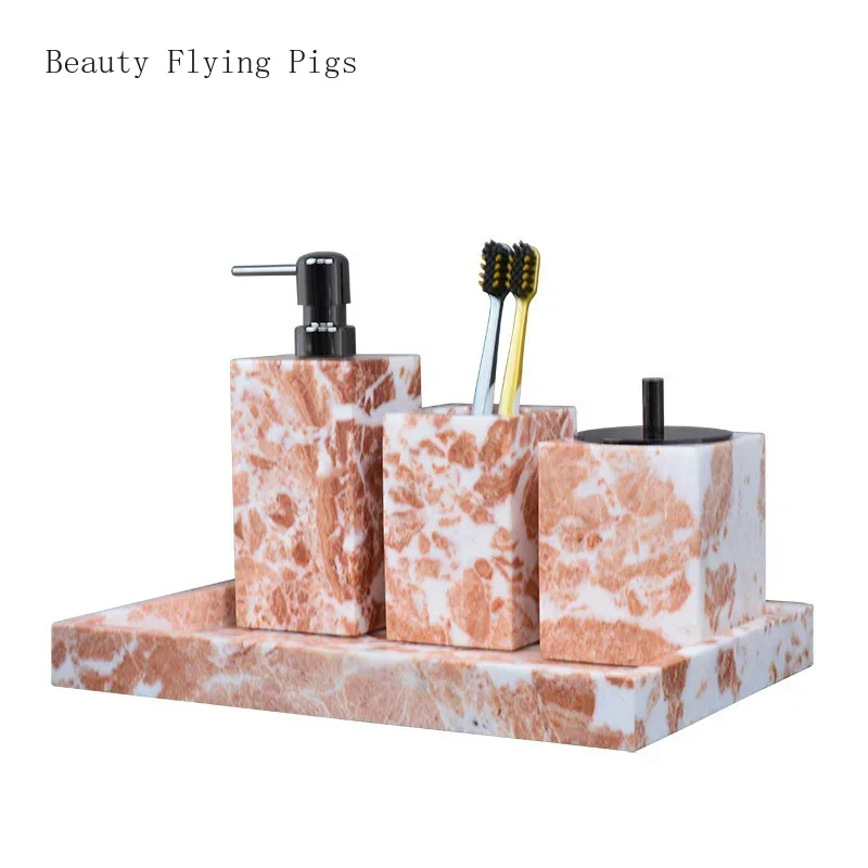 Marble Light Luxury Style Bathroom Wash Kit Hotel Bathroom Tray lotion Bottle Combination marble tray  household items