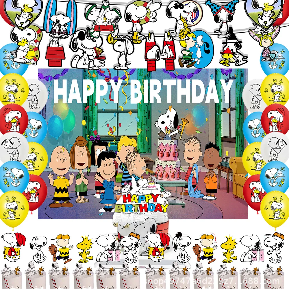 

MINISO Snoopy Theme Birthday Party Supplies Decor Cartoon Dog Balloon Snoopy Backdrops Cake Toppers Banner for Child Kids Gifts