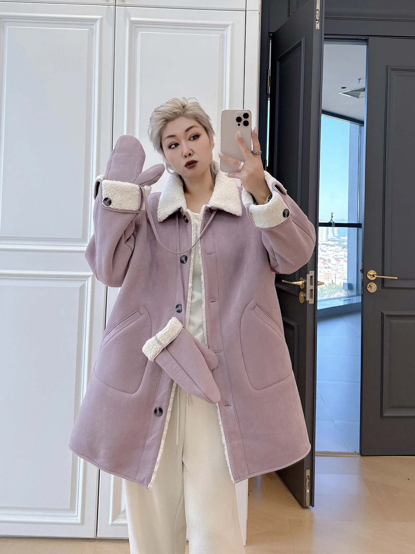 

Корейская свободная куртка с воротником большого размера для женщин, повседневная одежда, в комплекте перчатки, для полных женщин весом до 200 фунтов.