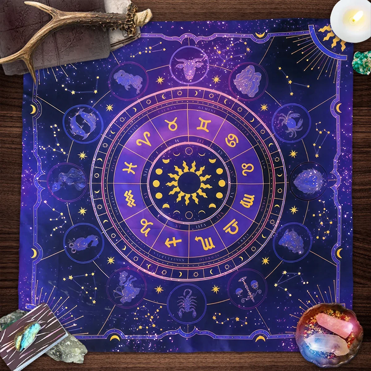 12 Constellations Divination Tarot Card Tablecloth Sun Starry Sky Tarot Mat Altar Cloth Witchcraft Astrology Oracle Card Pad