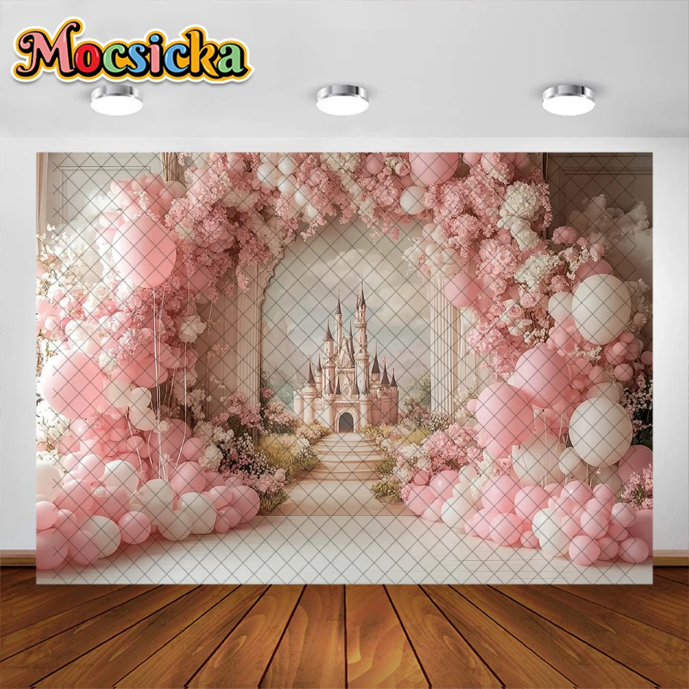 Valentine's Day Photography Background PInk Balloon Castle Arch Decoration Backdrop Couple Baby Shower Portrait Studio Props