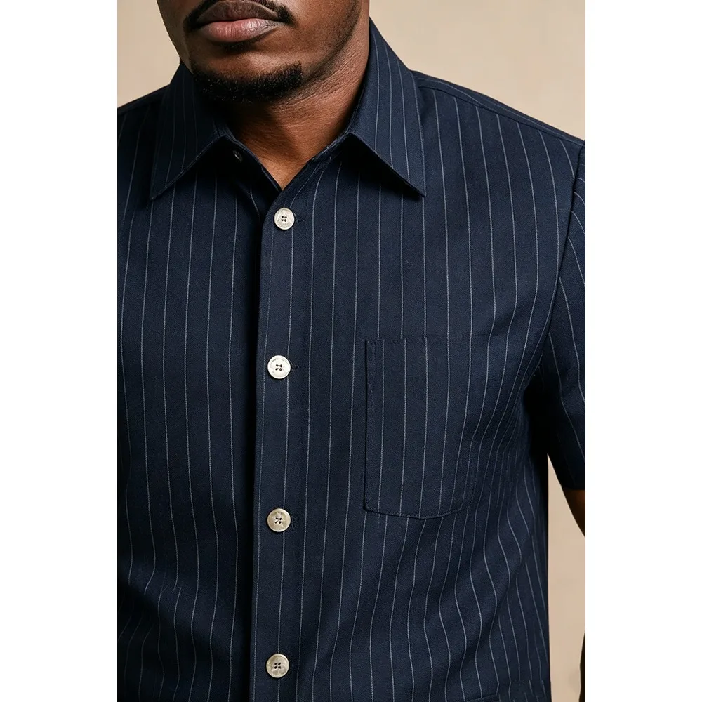 Safari Suits for Men Striped Men Suits with Short Sleeves 2 Pieces Set Summer Stripe Short Sleeve Shirt Pants Business Outfit view 5