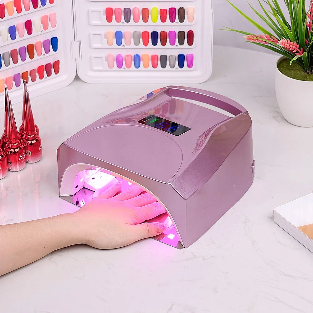 High Power Pro Cure Cordless Rechargeable 96w Pink Light LED UV Lamp with Removable Base for Easily Pedicure Nail Dryer