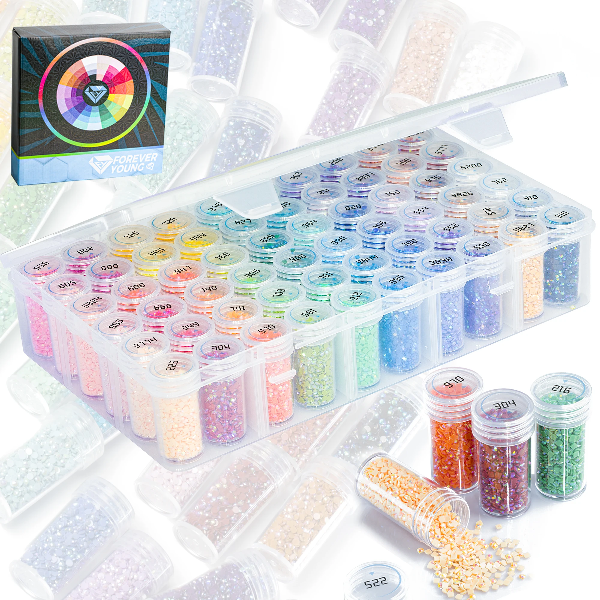 Diamond Painting Tools Accessories, Square 2.5MM 60 Colors Resin AB Diamond Painting Drills with Storage Organizer Plastic Box