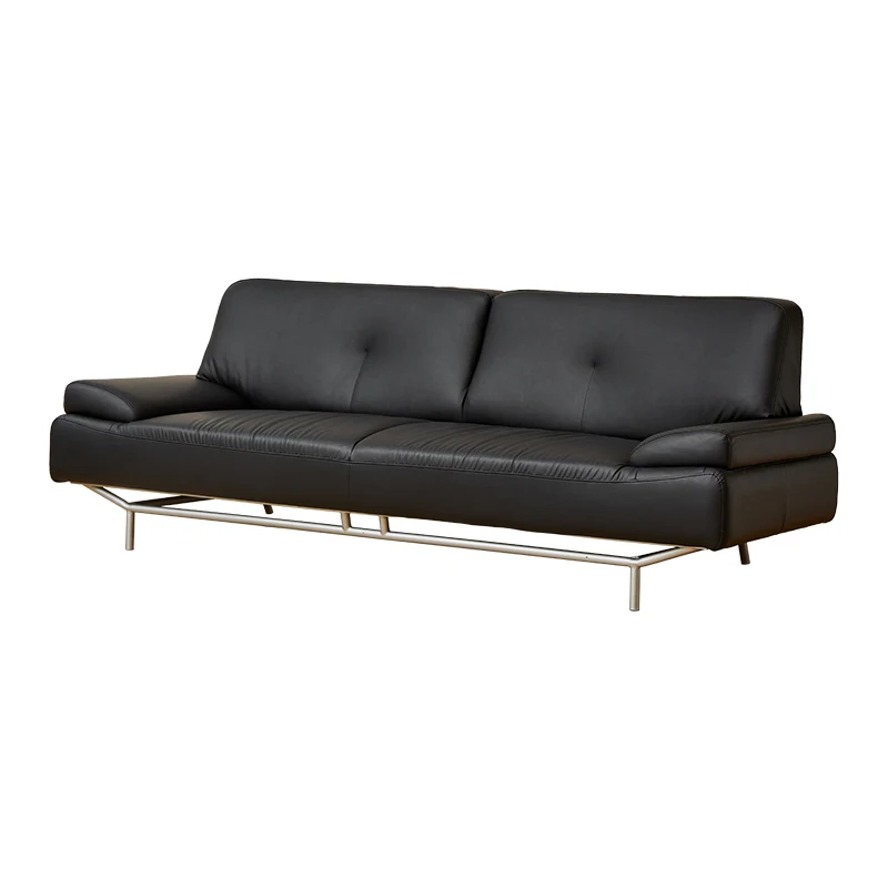 

Nordic technology leather sofa living room black sofa retro leather art three person sofa