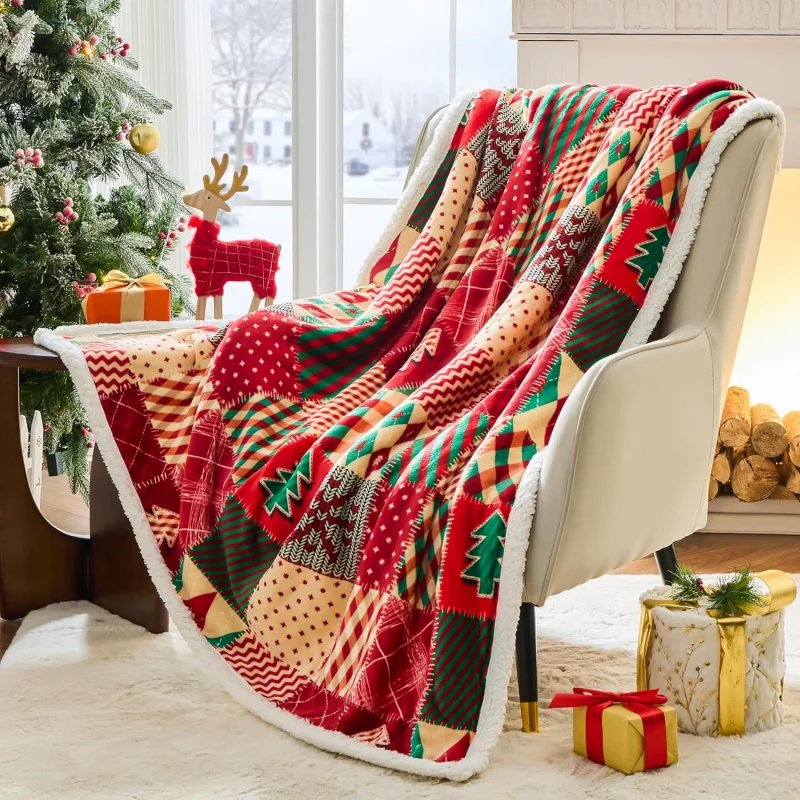 

Christmas Throw Blanket Winter Holiday Sherpa Fleece Blankets Premium Warm Cozy Throws Decorations for Bedroom Gifts for Women