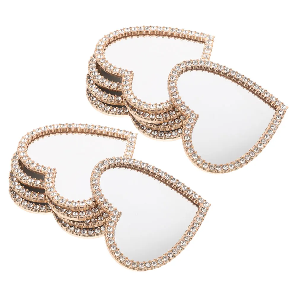 

10Pcs Heart Shaped Mini Compact Mirror Rhinestones Embellished Portable Pocket Makeup Mirror Phone Case Accessory