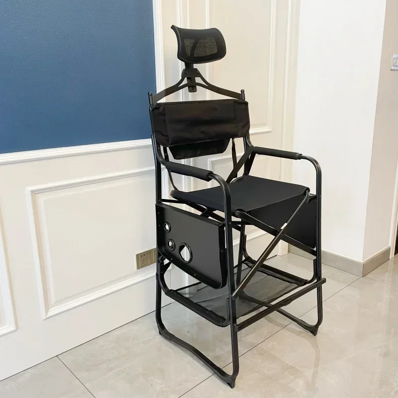 %Portable Makeup Artist Director Chair with Side Table Cup Holder Foldable Lightweight Hairstylist Chair for Makeup Salons, Movi