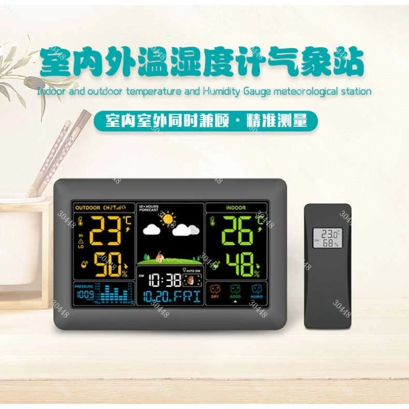 Large Color Screen Weather Station Wireless Indoor Outdoor Thermometer Hygrometer Digital Weather Forecast Clock With Sensor