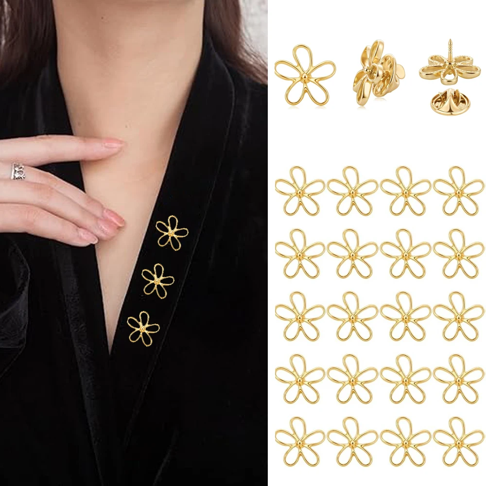 

10PCS Flower Pins for Valentines Women Gifts Metal Hollow Brooches Small Dainty Lapel Pins DIY Accessories for Clothes Dress