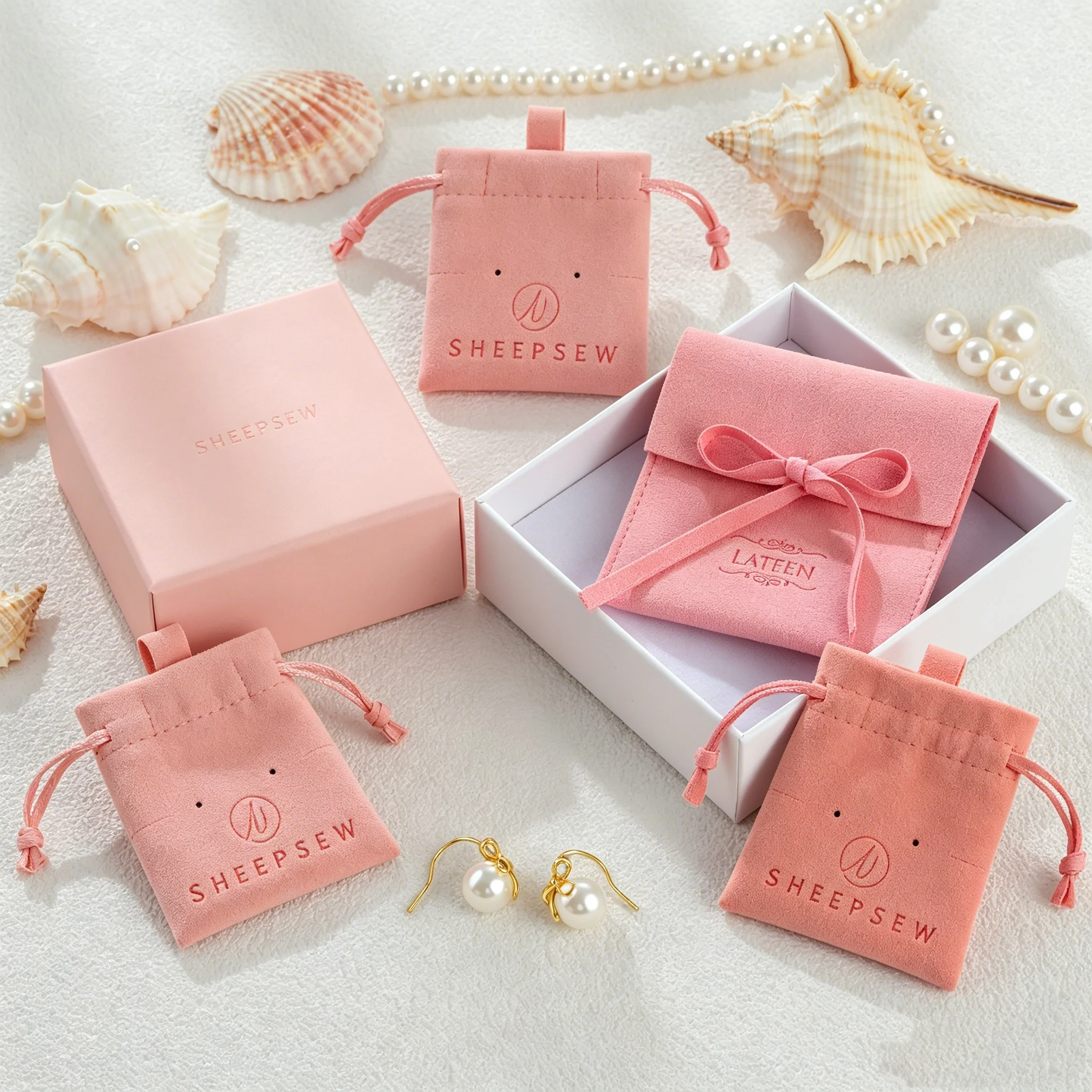 SHEEPSEW Wholesale Custom Size & Color Recyclable Linen Cotton Drawstring Pouches Bulk Jewelry Cosmetic Gift Packaging Storage B