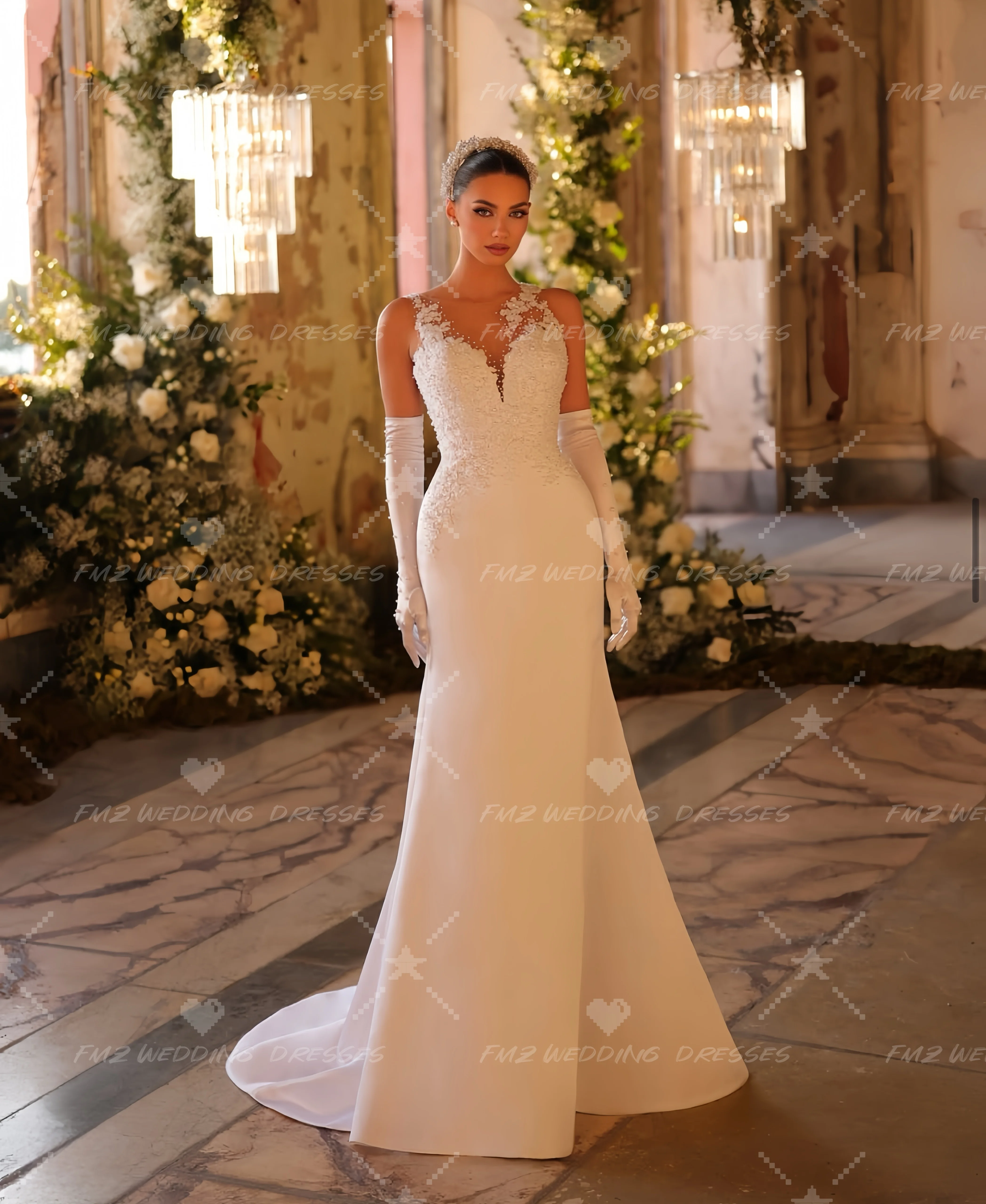 Customzied Spoon Collar sleeveless applique Mermaid wedding dress vestidos de novia amanda novias amanda novias official