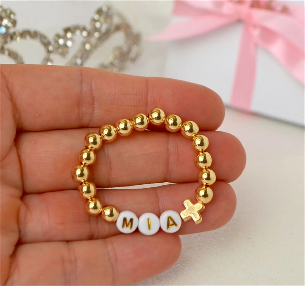 Pulsera de Cruz de Oro de 14K para bebé, brazalete personalizado para niña, regalo para Baby Shower, regalo de primera comunión, pulsera para niño recién nacido, Bap