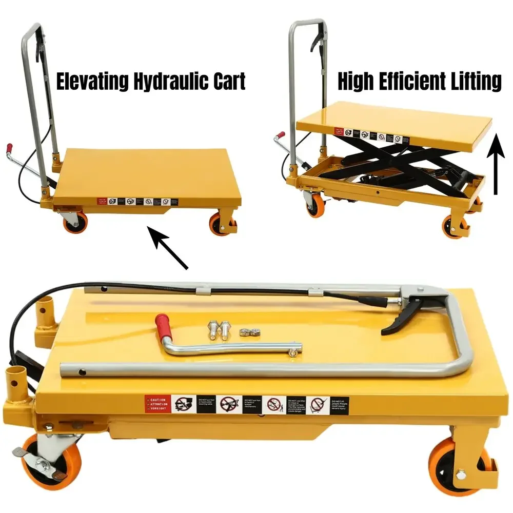 ​​500LBS Capacity Hydraulic Scissor Lift Table Cart Manual Single Scissor 30.5 Inch Lifting Height with 4 PU Wheels and Brakes​​