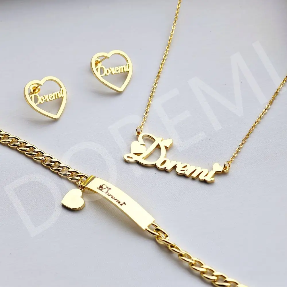 Lateefah custom name stainless steel heart earrings custom name jewelry collection mini baby girl ring earrings letter personali