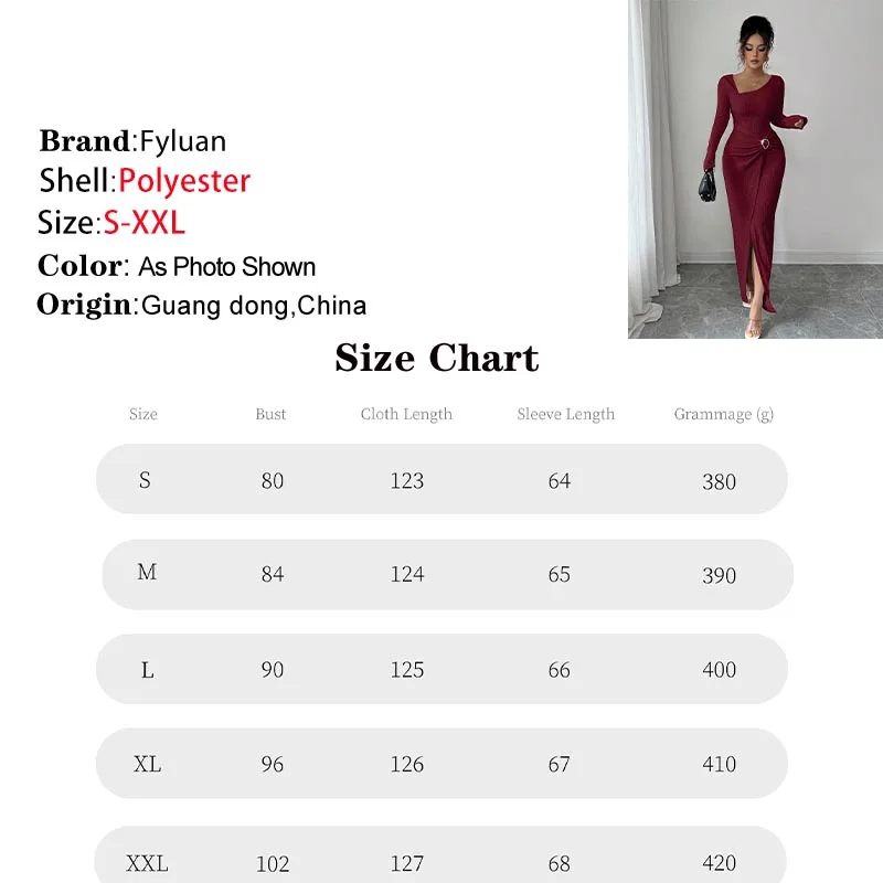 Nowa Moda Damska Długa Sukienka Jednolity Kolor Dzianinowa Tekstura Sukienka Wieczorowa Nieregularny Kołnierz Długi Rękaw Wyszczuplająca Sukienka Maxi Suknie na Bal Studniówkowy