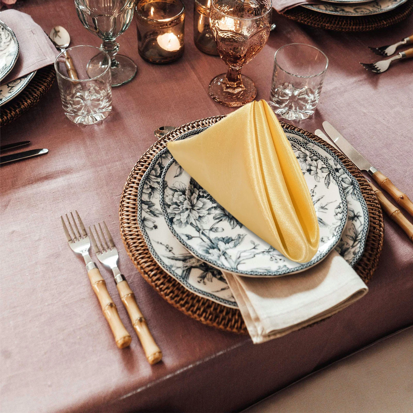 

10PCS Golden Cloth 50x50 Elegant Polyester Reusable Table Dinner Wedding Party Polyester Napkins Fabric Napkins