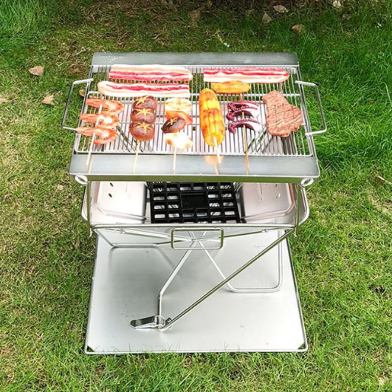 Grill Stand Camping Cookware Stainless Steel Grill Stand Fire Camping Big Size Outdoor Tableware Wild Journey Brazier Camping